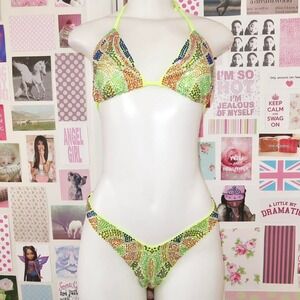 banjul neon‎ yellow rhinestone bikini set size large